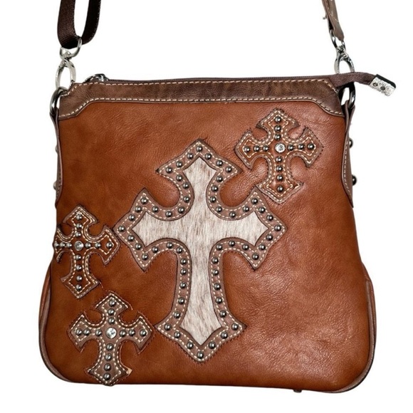 Montana West Genuine Leather Cross Crossbody Bag - Picture 1 of 9